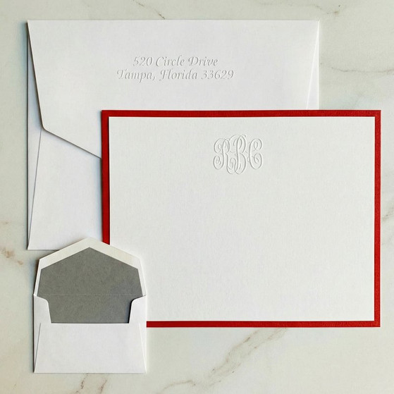 Del Mar Monogrammed Flat Cards - Embossed Stationery - Optional Border EG3412 StationeryXpress.com -1