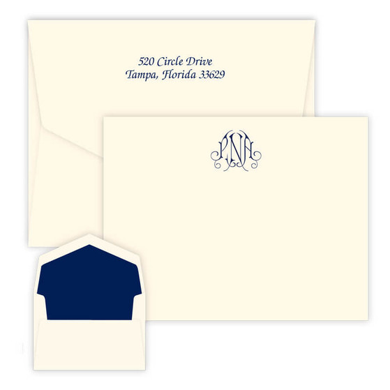 Victorian Monogrammed Flat Cards - Raised Ink Stationery