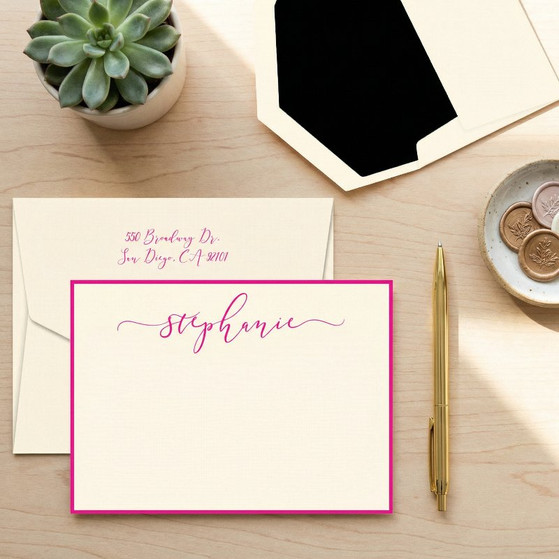 Bella Luna Personalized Flat Cards - Raised Ink Stationery - Optional Border EG9016 StationeryXpress.com -1 