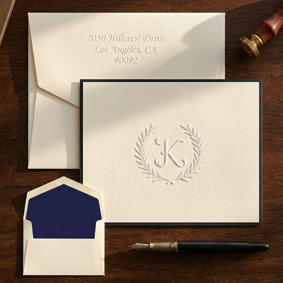 Wreath Leaf Initial Fold Notes - Embossed Stationery EG3426 StationeryXpress.com -1