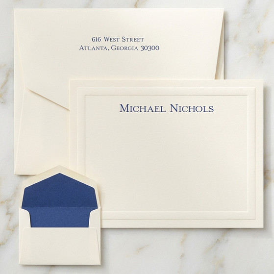 Premium Noble Flat Cards with Almond Embossed Border - Raised Ink Stationery (EG7041) at StationeryXpress.com