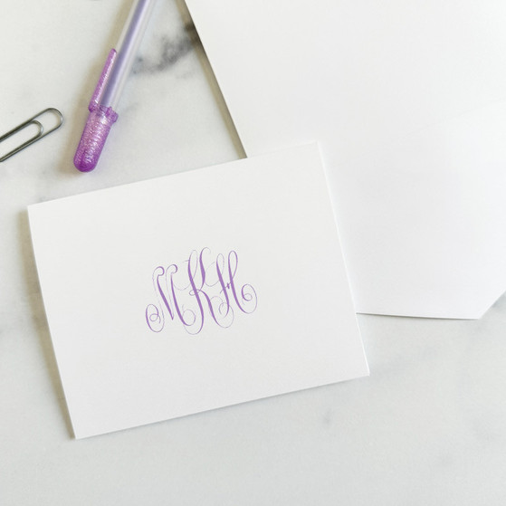 Del Mar Monogrammed Personalized Fold Notes - Flat Ink Stationery - EGD3411 - StationeryXpress.com. (Shown with font L123 with Lavender Ink)