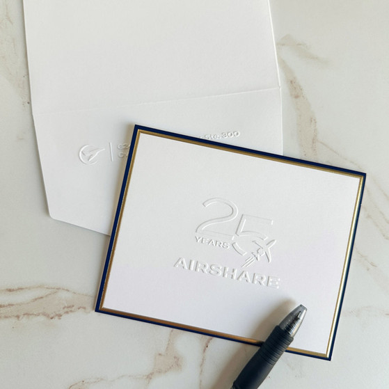 Your Logo Embossed Gold & Navy Foil Border on Folded Notes - EG5079