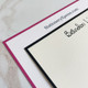 Premium Xpress Flat Cards - Raised Ink Stationery - White paper with Fuchsia Pink Border and Ivory Paper with Black Border.