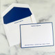 Casual Personalized Stationery Raised Ink Flat Cards by StationeryXpress.com (Shown with font L92 on white paper with navy blue raised ink and an optional matte navy border and optional navy blue envelope liners) Casual Personalized Stationery Raised Ink Flat Cards by StationeryXpress.com (Shown with font L92 on white paper with navy blue raised ink and an optional matte navy border and optional navy blue envelope liners)