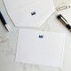 Your Logo Printed on Flat Cards - 4.5” x 6.25” - Tradition Border, White Paper, with Navy Raised Ink - StationeryXpress.com