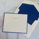 Your Logo Embossed on Flat Cards (4" x 5") - Ivory Paper, Embossed Artwork with raised ink printing, navy border, navy envelope liners - StationeryXpress  Your Logo Embossed on Flat Cards (4" x 5") - Ivory Paper, Embossed Artwork with raised ink printing, navy border, navy envelope liners - StationeryXpress