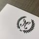 Wreath Leaf Initial Flat Cards - Raised Ink Stationery - Close Up Wreath Leaf Initial Flat Cards - Raised Ink Stationery - Close Up