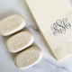 Classic Monogram Personalized Soap Set of 3 with Ivory Guest Towels Close Up - Engraved - StationeryXpress.com
