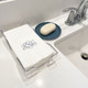 Classic Monogram Personalized Soap with White Guest Towels in Bathroom Example (Shown with Optional Napkin Holder) - Engraved - StationeryXpress.com