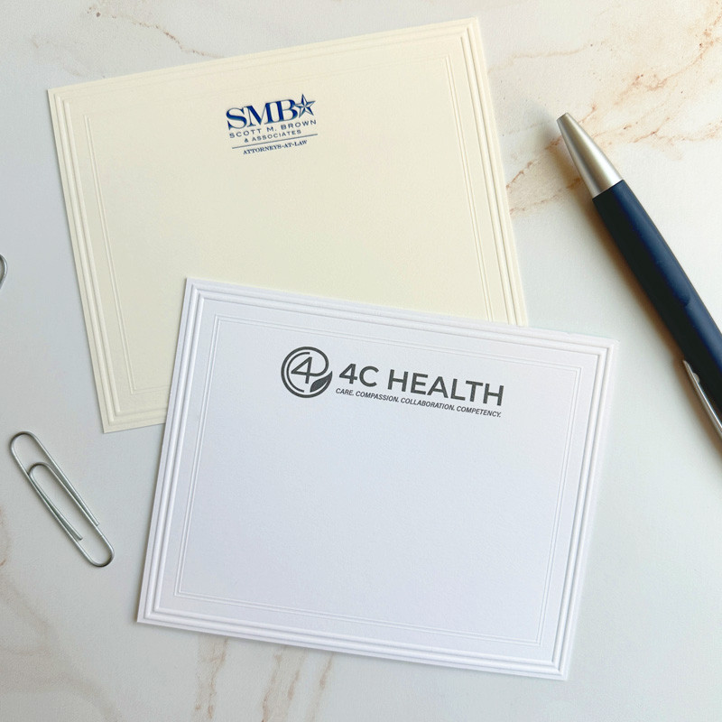Your Logo Raised Ink on Flat Cards (4" x 5") with an Embossed Border ...
