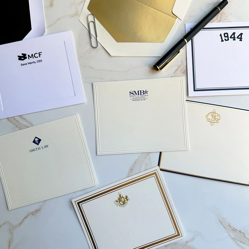 Your Logo Raised Ink on Flat Cards (4" x 5") with an Embossed Border ...