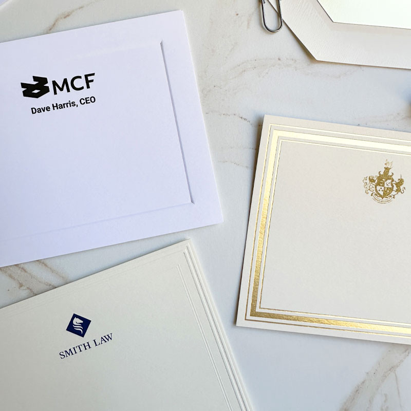 Your Logo Raised Ink on Flat Cards (4" x 5") with an Embossed Border ...