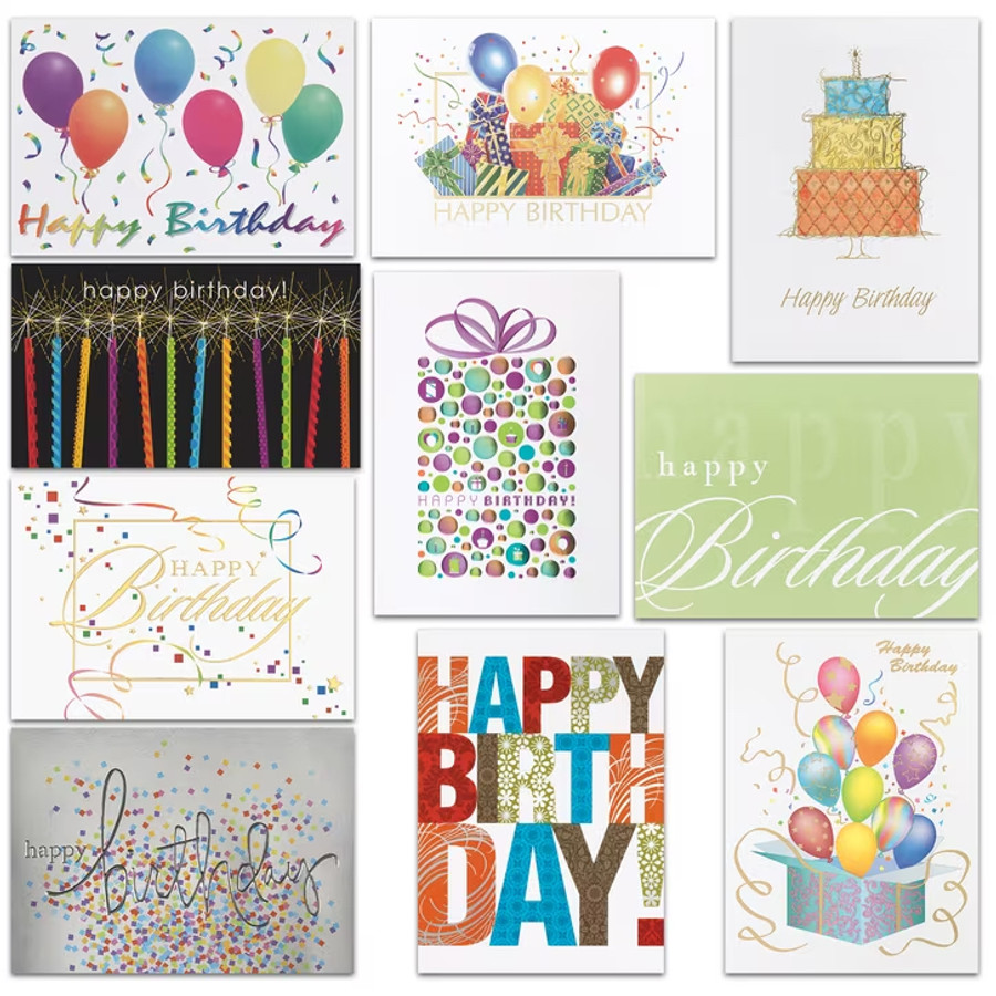 Birthday Assortment Pack | Pre-Printed Notes | 100 Bright & Colorful  Birthday Cards