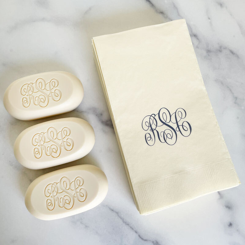 shop for a personalized napkin and soap set at stationeryxpress.com