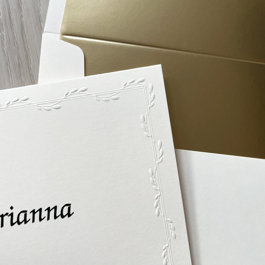 Vine Embossed Border Fold Notes - Luxury Raised Ink Stationery | EG7007 ...