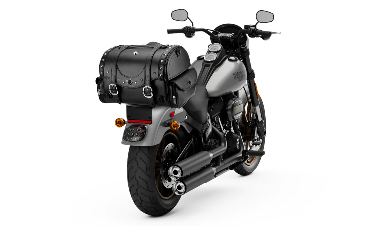 Kawasaki Viking Century Studded Motorcycle Sissy Bar Bag on Bike View