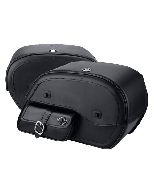 Viking Essential Side Pocket Large Leather Motorcycle Saddlebags For Harley Softail Low Rider S FXLRS both bags view