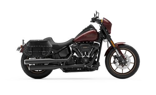 VikingBags Legacy Extra Large Double Strap Studded Leather Motorcycle Saddlebags For Harley Softail Low Rider S FXLRS