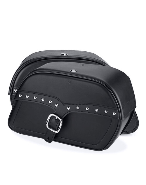 VikingBags Slasher Large Single Strap Studded Leather Motorcycle Saddlebags For Harley Dyna Switchback Both Bags View