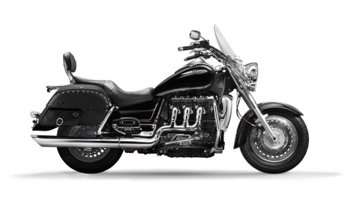 Viking Side Pocket Large Studded Triumph Rocket III Touring Leather Motorcycle Saddlebags Bag on Bike View