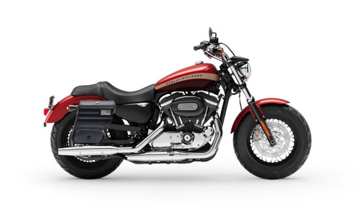 Viking Military Medium Leather Motorcycle Saddlebags for Harley Sportster 1200 Custom XL1200C/XLH1200C Bag on bike View