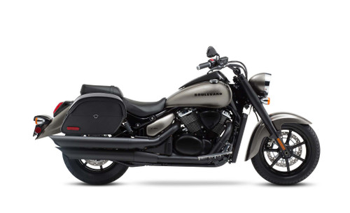 Viking California Large Suzuki Boulevard C90,VL1500, Intruder Leather Motorcycle Saddlebags Bags On bike