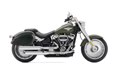Viking Phantom Extra Large Leather Wrapped Motorcycle Hard Saddlebags For Harley Softail Fatboy FLSTF bag on Bike
