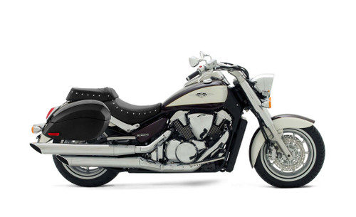  Viking Phantom Extra Large Suzuki Boulevard C109 Leather Wrapped Motorcycle Hard Saddlebags Bag on Bike