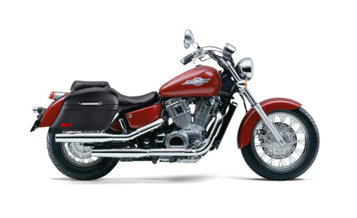 Viking Lamellar Stallion Extra Large Honda Shadow 1100 Ace Leather Covered Motorcycle Hard Saddlebags Bag on Bike View