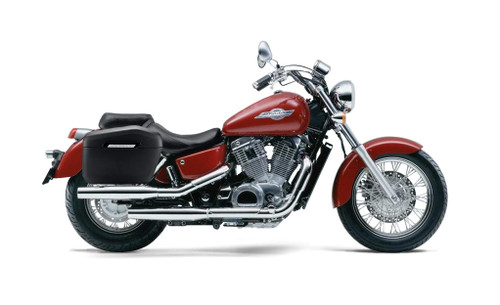 Viking Lamellar Blood Rider Large Honda Shadow 1100 Ace Leather Covered Motorcycle Hard Saddlebags Bag on Bike View