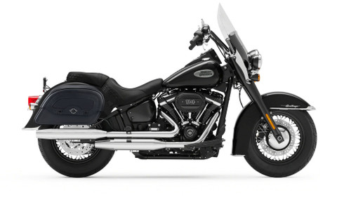 Viking Prospect Large Leather Motorcycle Saddlebags For Harley Softail Heritage FLSTC Bag on Bike View