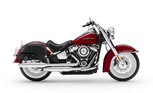 Viking Side Pocket Large Studded Leather Motorcycle Saddlebags for Harley Softail Deluxe FLSTN/I Bag on Bike View