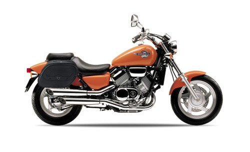 Viking Spear Shock Cut-out Large Honda Magna 750 VF750C Leather Motorcycle Saddlebags Bag on Bike View