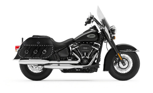 Viking Trianon Extra Large Studded Leather Motorcycle Saddlebags for Harley Softail Heritage FLST/I/C/CI Bag On Bike View