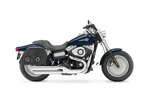 Viking Skarner Medium Lockable Leather Motorcycle Saddlebags for Harley Dyna Fat Bob FXDF/SE Bag On Bike View
