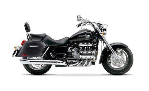  Honda 1500 Valkyrie Standard Viking Lamellar Slanted Leather Covered Motorcycle Hard Saddlebags Bag on Bike View
