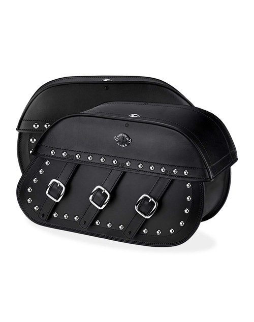 Viking Trianon Extra Large Universal Studded Leather Motorcycle Saddlebags Both Bags View