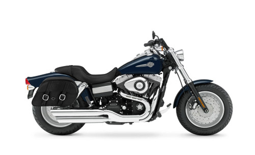 Viking Skarner Large Leather Motorcycle Saddlebags For Harley Dyna Fat Bob FXDF/SE Bag On Bike View