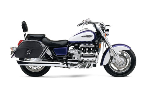 Viking Vintage Single Strap Large Honda Valkyrie 1500 Interstate Leather Motorcycle Saddlebags Bag on Bike View