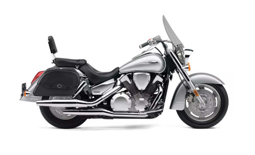 Viking Warrior Large Honda VTX 1300 T Tourer Leather Motorcycle Saddlebags on Bike View