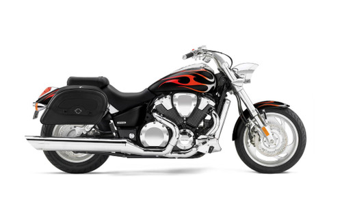 Viking Warrior Large Honda VTX 1800 C Shock Cut-out Leather Motorcycle Saddlebags Bag On Bike View