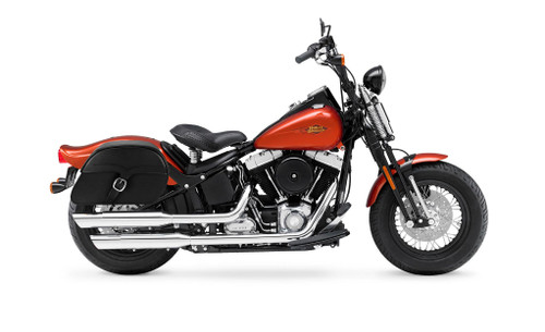 Viking SS Large Leather Motorcycle Saddlebags For Harley Softail Cross Bones FLSTSB bag on bike view