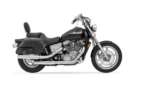 Viking Side Pocket Large Studded Honda Shadow 1100 Spirit Leather Motorcycle Saddlebags Bag on Bike View
