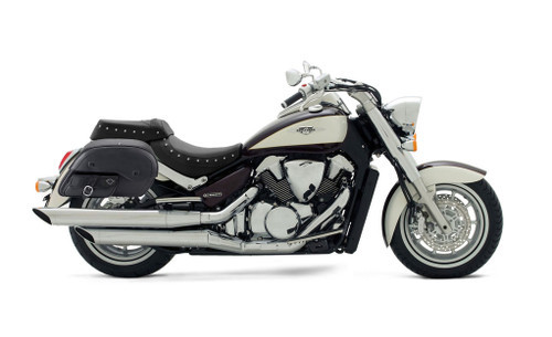 Viking Dweller Side Pocket Extra Large Suzuki Boulevard C109 Leather Motorcycle Saddlebags Bag on Bike View