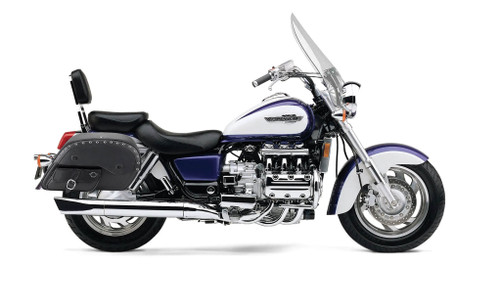 Viking Dweller Side Pocket Extra Large Studded Honda 1500 Valkyrie Tourer Leather Motorcycle Saddlebags Bag on Bike View