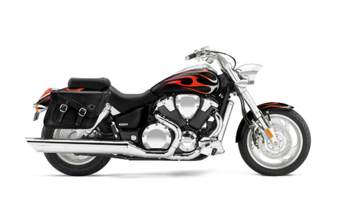 Viking Americano Honda VTX 1800 C Braided Large Leather Motorcycle Saddlebags Bag On Bike View