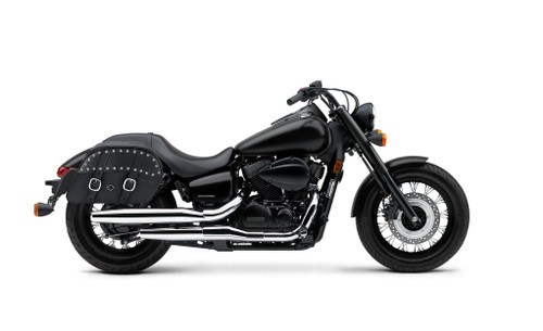 Viking Vital Large Studded Honda 750 Shadow Phantom Leather Motorcycle Saddlebags on Bike View