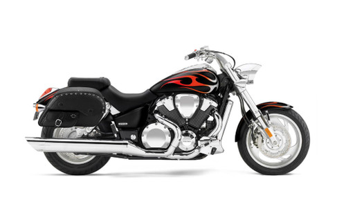 Viking Essential Side Pocket Large Studded Honda VTX 1800 C Leather Motorcycle Saddlebags Bag On Bike View