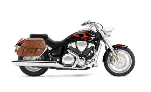 Viking Odin Brown Large Honda VTX 1800 C Leather Motorcycle Saddlebags Bag On Bike View